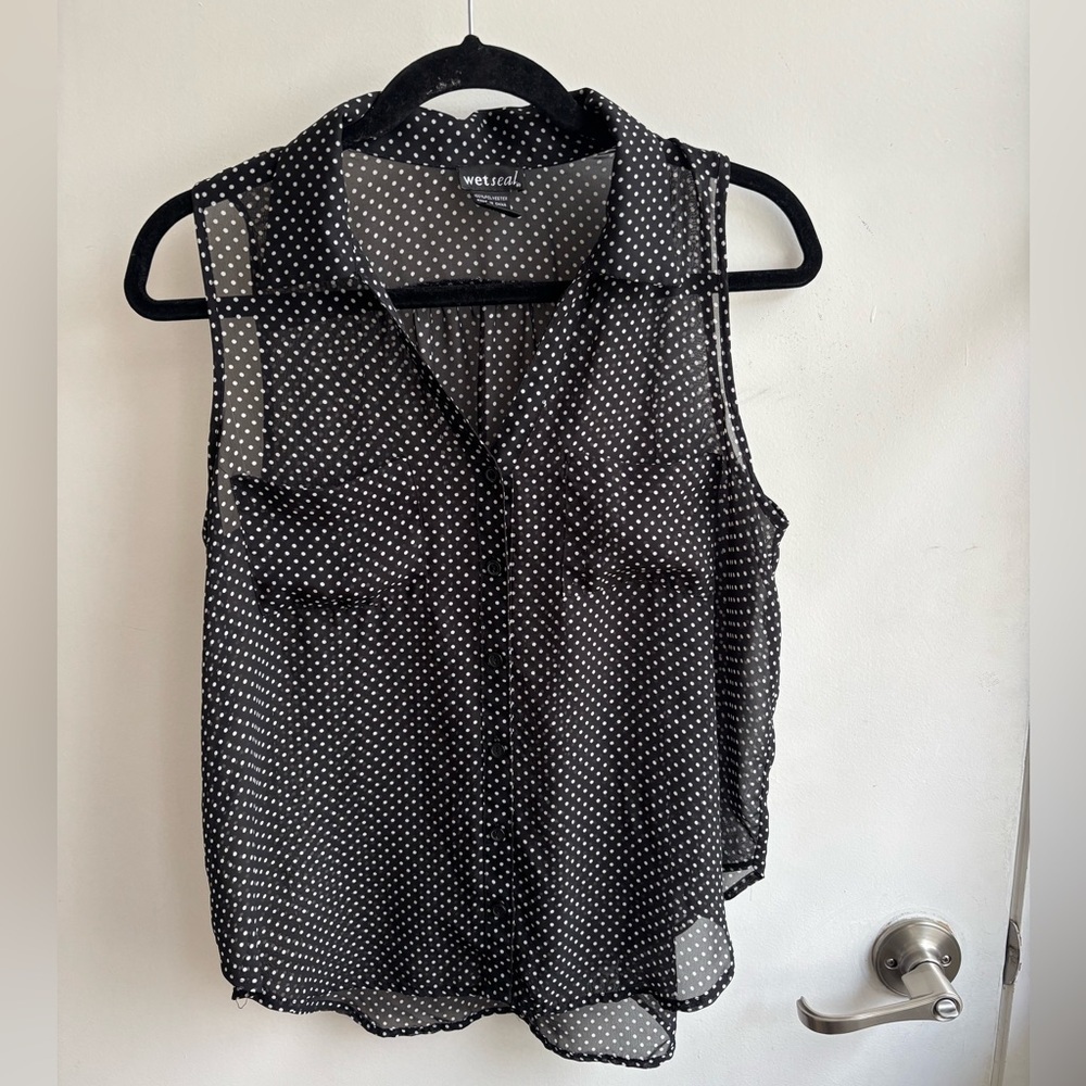 Wet Seal‎ VINTAGE 90’s Sheer Polka Dot Sleeveless Blouse large layered timeless